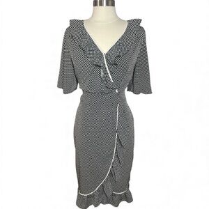 Who What Wear Black and White Polka Dot Wrap Midi Dress